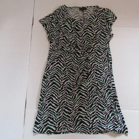 Dana Buchman Ruched Casual Midi Black/Green/White Dress Size XL - Picture 1 of 4